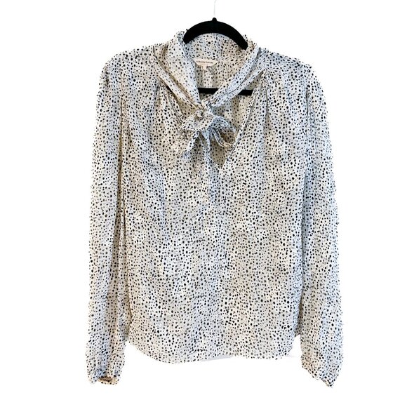 REBECCA TAYLOR Silk Tie Neck Snow Leopard Print Long Sleeve Blouse SZ12 - Picture 2 of 13